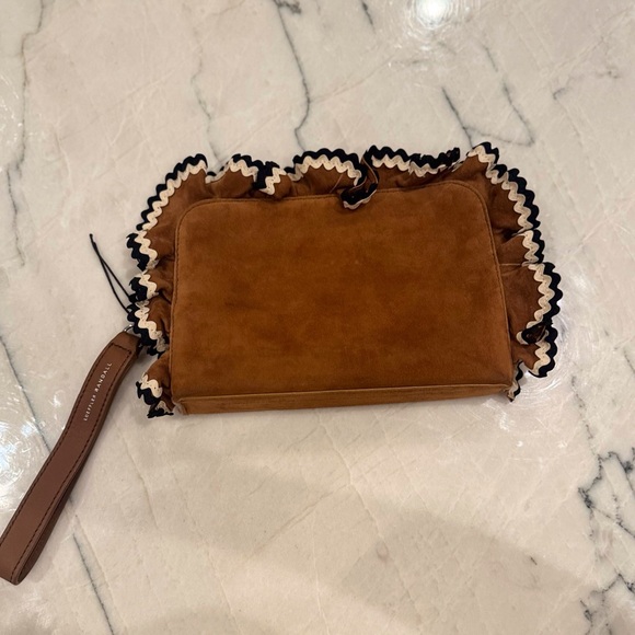 Loeffler Randall Clutch Wristlet Coastal Cowgirl Brown Suede Ruffled Trim NWOT - Picture 3 of 15